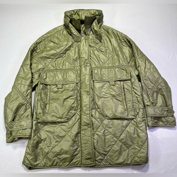 Mango Green Olive Quilted Ultralight Puffer Jacket Coat Packable - Small - Picture 6 of 15
